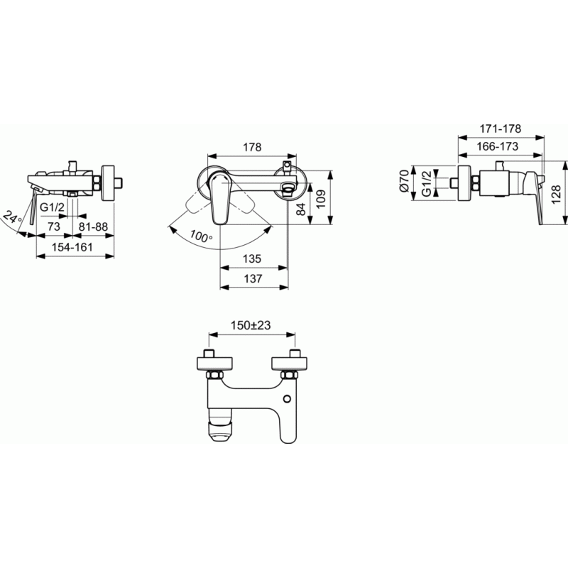 Смесител стенен за вана/душ - цена: